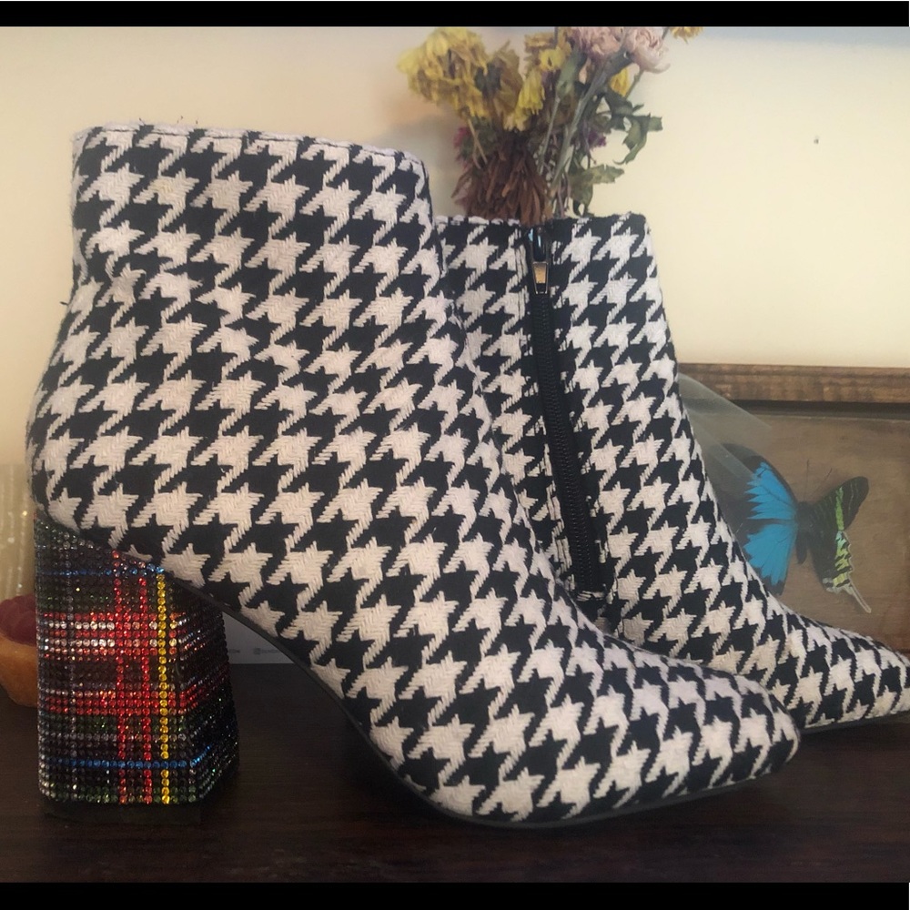 Betsey Johnson Houndstooth Boot with CrystalHeel